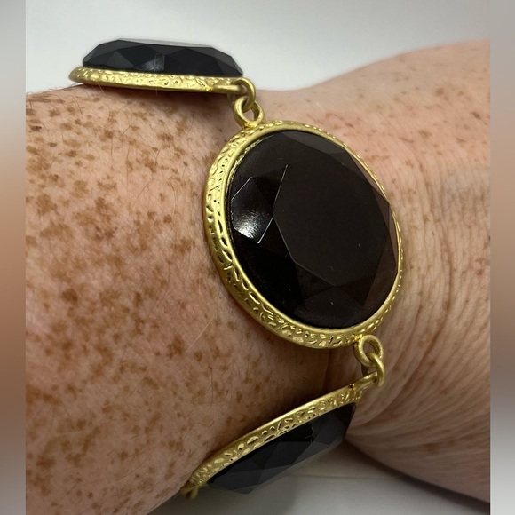 Park Lane “Live from the Red Carpet” Black Faceted Stone Bracelet – Gold Tone - Picture 1 of 5
